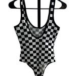 Forever 21 Women’s S Checkerboard Print Bodysuit Black White 90’s Grunge Emo Photo 4