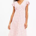 Loft Gingham Flutter V-Neck Button Front Midi Dress Cottagecore Size 12 NWT Photo 0