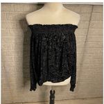Free People Black Burnout Velvet Off Shoulder Smocked Long Sleeve Top M Photo 1