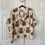 Throwzy Fuzzy Soft White Brown Pink Teddy Blanket Sweater Poncho One Size OS Photo 5