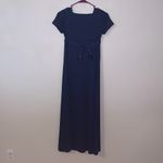 Formal Fashions  Inc Navy Blue Maxi Prom Dress Satin Belt Square Neck Photo 4