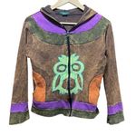 Kathmandu Imports Owl Patchwork Hoodie Size Small Brown Photo 0