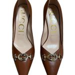 Gucci  Zumi Gold and Silver Logo 75mm Leather Horsebit Pumps Photo 2