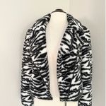Sanctuary Abstract Moto Jacket Textured Tiger Teddy Fleece Black and White Small Photo 2