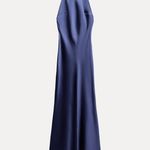 ZARA  maxi dress satin slip gown Elegant blue Halter formal party wedding prom Photo 10