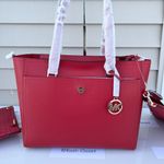Michael Kors MK Maisie Large 3 in 1 Leather Tote Bag - Flame Red Photo 3
