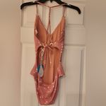 WET Swimwear LA Rose Stars One Piece Back Tie Swimsuit Pink & White Size Small Photo 4