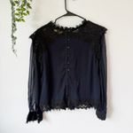Love Sam  Navy Lace High Neck Blouse Sz M Photo 1