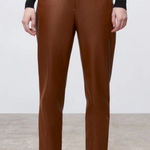 ZARA Faux Leather Straight Leg Pleated High Waist Pants Brown Women’s Size Small Photo 0