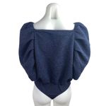 EXPRESS Women's Blue Short Puff Sleeve V-Neck Wrap Bodysuit Blouse Top Size M Photo 1