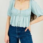 Urban Outfitters  baby blue ditsy peplum milkmaid top size M Photo 3
