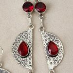 Silver Plate Chain Necklace with Red Onyz and Ruby in Fuchsite Pendant Earrings Photo 2