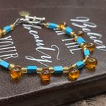 Y2K Handmade Amber Glass & Turquoise Beaded Bracelet (Vintage Beads) 8.25” Orange Photo 1