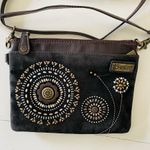 Chala Floral Mandala Embroidered Crossbody Bag Brown Vegan Leather Small Photo 0