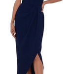 XScape  Off The Shoulder Ruffle Midi Gown Dress Women's 8 Navy Blue NWT Photo 0