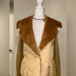 Harold's Faux Suede Knit Jacket Faux Fur Collar Acrylic Polyester size Small tan Photo 3