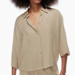Babaton Carrington Blouse Top Tan S Button Up Neutral Minimalist Office Basic Photo 0