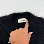 Line and Dot Fuzzy Knit Cropped Cardigan V Neck Button Up Sweater Black Small Photo 6