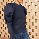 Ulla Johnson  Alair Crewneck Washed Fleece Sculpted Sleeve Navy Medium **HOLE* Photo 0