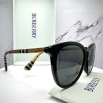 Burberry New  Sunglasses Black Front Round Pantos Frame Checkered Arms Gray Lens Photo 7