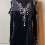 BLACK VELVET OPEN COLD SHOULDER SPARKLE DRESS WITCH COSTUME Photo 1