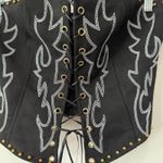 Western Bustier Corset Top Embroidered Flame Lace Up Front Sz M Black Faux Suede Size M Photo 3