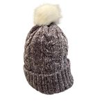 Soft Surroundings  Grey Chenille Knit Beanie Faux Fur Lined Pom Pom Top Photo 1