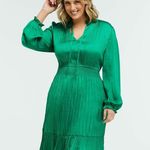 Estelle Green Satin Pleated Midi Dress Long Sleeve Smocked Waist Plus Size 1X‎ Photo 0