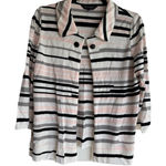Ming Wang MING‎ WANG Slinky Pink Black White Stripe Open Front Cardigan Size L Photo 0