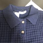 ONIA NWT Navy Blue Waffle Knit Polo Collar Cropped Sweater Shirt Long Sleeve L Photo 10