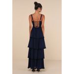 Lulus NWOT  Sophisticated Occasion Navy Blue Bustier Lace-Up Maxi Dress Size L Photo 2
