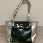 Aurielle Leather Tote Bag Purse Silver Green Double Handle Pockets Zipper Photo 0