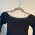 Harper Black Fitted Cropped Lace Strapped Blouse SZ Extra S Long Sleeve Evening Photo 2