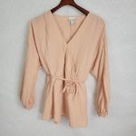 Ava & Viv  Womens Blouse Size X Peach Venus Neck String Knot Long Sleeve Photo 7