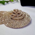 Large Statement Rose Flower Brooch Pin Yellow Gold Rhinestone Fringe New Photo 7