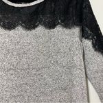 Rewind  Heather Gray Black Lace Long Sleeve Crewneck Top Neutral M Photo 4