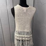 Dolled Up  Cream Crocheted Fringe Vest 18x28” EUC Photo 2