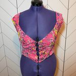 AFRM Myla Corset Womens Large Pink Floral Short Sleeve Open Front Crop Top Photo 1