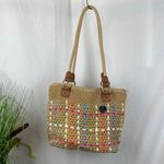 The Sak  Tan Woven Ribbon Crochet Bohemian Peasant Top Handle Shoulder Handbag Photo 2