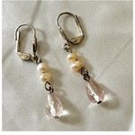 Silver tone fresh water pearl pink beaded drop earrings Photo 4