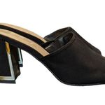 H by Halston H Halston Vegan Suede Sandals Spain Block Heel Gold Trim Womens 8 Heels Pumps Photo 2