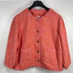 J. Jill XL Petite Dahlia Tweed Jacket Coral/Orange Boxy Crop Blazer Gold Buttons Orange Size undefined Photo 1