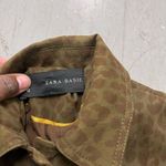 ZARA  Basic Women's‎ XS Army Green Leopard Animal Print Trench Coat Long Pockets Photo 7
