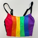 Salt + Cove New  Rainbow Stripe Bikini Top Jenna Colorblock Cropped Top Size XS Photo 2