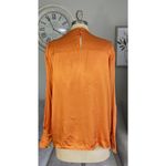 Mango MNG Womens Sz 8 Satin Top Blouse High Neck Long Sleeve Light Bronze Orange Photo 2