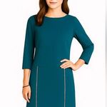 Ann Taylor Teal Drop Waist Dress 8 | 3/4 Sleeve Work Office Career Zip Skirt Green Photo 0