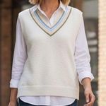 Talbots  Sweater Vest Linen Cotton Blend White Pastel Striped Large Preppy Layers Photo 0