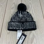 Jocelyn Faux Fur Pom Pom Sequin Knit Beanie Hat OS Black Silver $75 Photo 1
