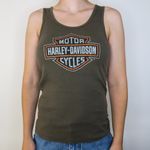 Harley Davidson Y2K 2007 Army Green Sparkly Logo Tank Top Photo 2