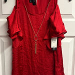BCX NWT  Cold Shoulder Satin Blouse W/ Necklace Size Small Photo 0
